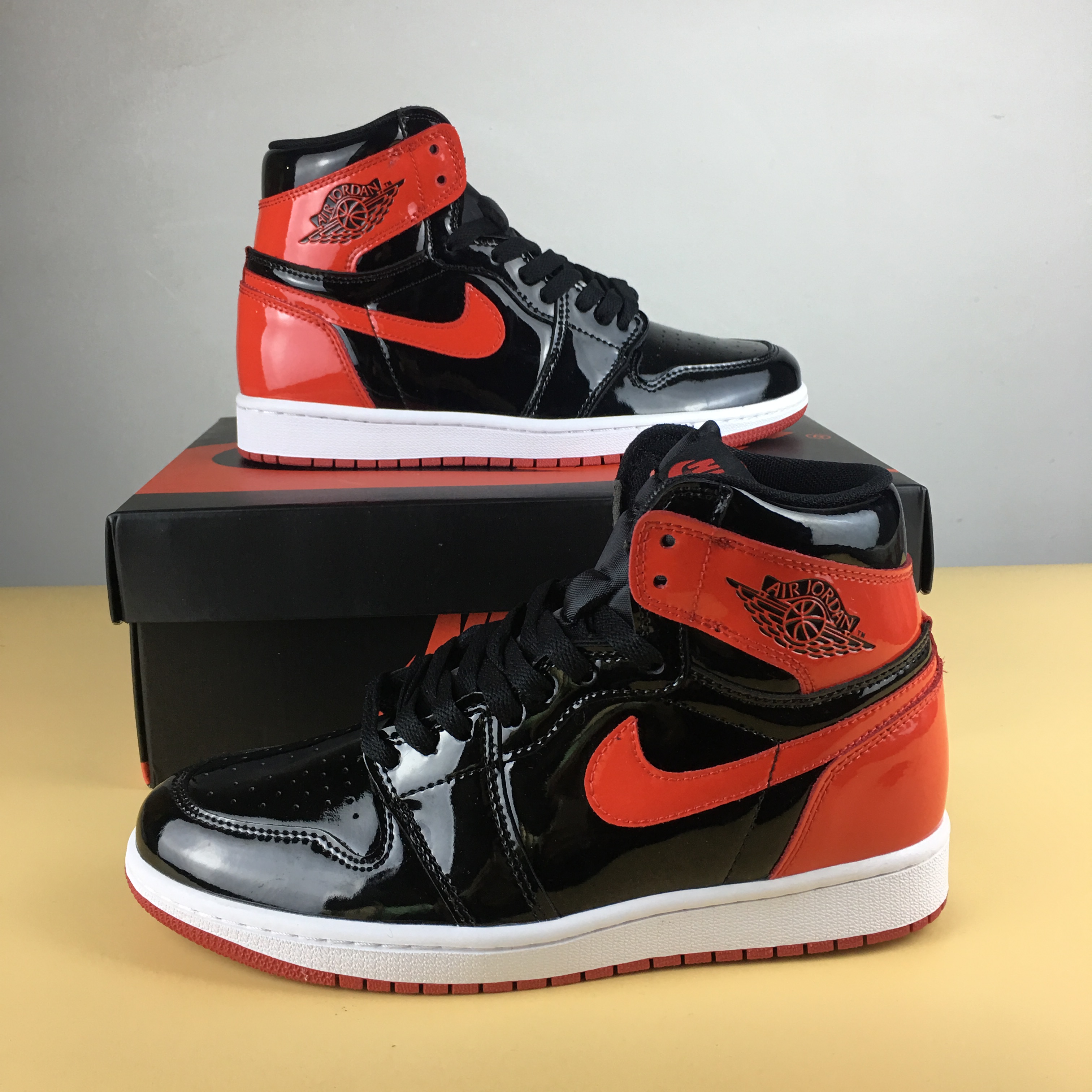 Men Air Jordan Retro 1 High OG NRG Black Bred - Click Image to Close